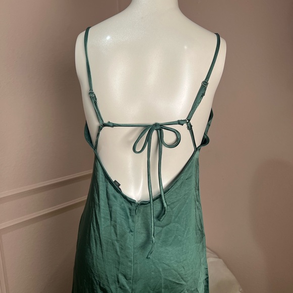 Target Midi Sage Green Slit Satin Dress Wild Fabl - Picture 3 of 4